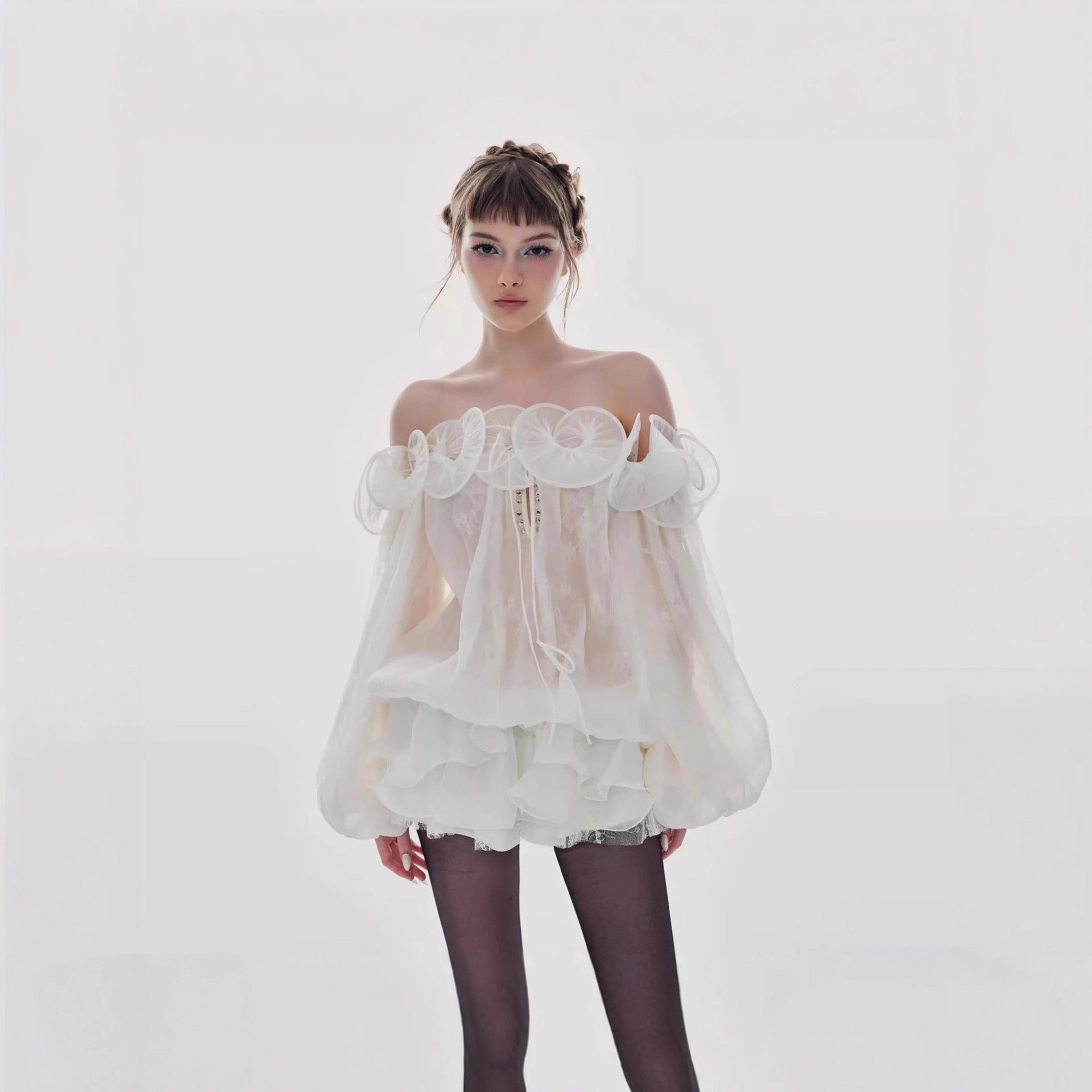 Damen luftige Bluse mit Rüschendetails R&B