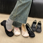 Damen Ballerinas mit punktemuster und komfortablem Blockabsatz R&B