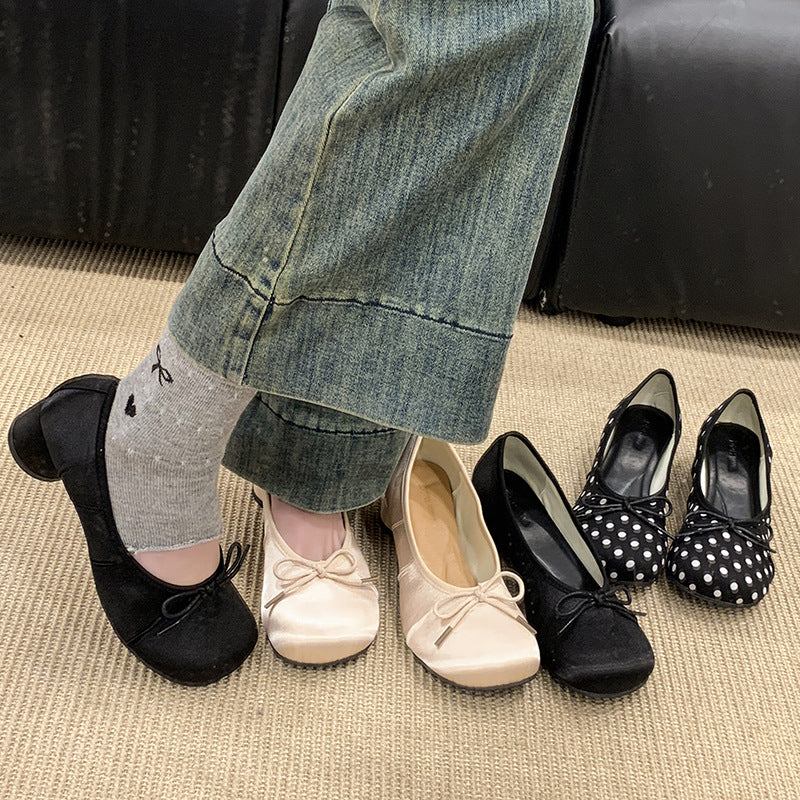 Damen Ballerinas mit punktemuster und komfortablem Blockabsatz R&B