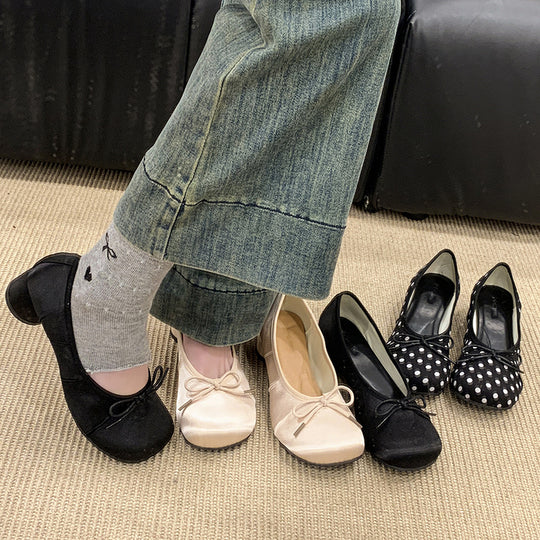 Damen Ballerinas mit punktemuster und komfortablem Blockabsatz R&B