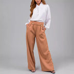 Damen elegante weite Hose mit stylischem Bund und Schaltknopfdetails R&B