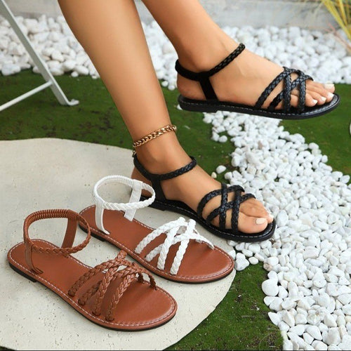 Damen geflochtene Riemchensandalen R&B