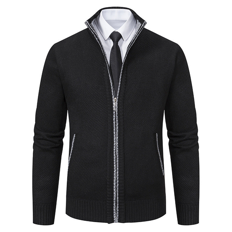 Herren elegante Strickjacke mit durchgehendem Reißverschluss und strukturiertem Design R&B