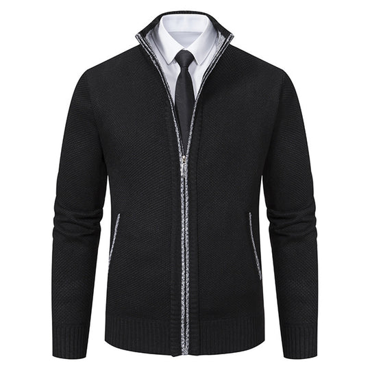 Herren elegante Strickjacke mit durchgehendem Reißverschluss und strukturiertem Design R&B