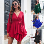 Damen Wickelkleid mit fließendem Rock und elegantem V-Ausschnitt R&B