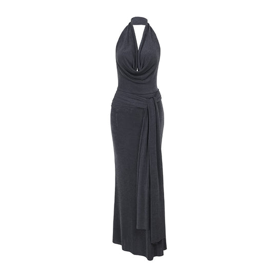 Damen elegantes Wickelkleid mit tiefem V-Ausschnitt und fließendem Schnitt R&B