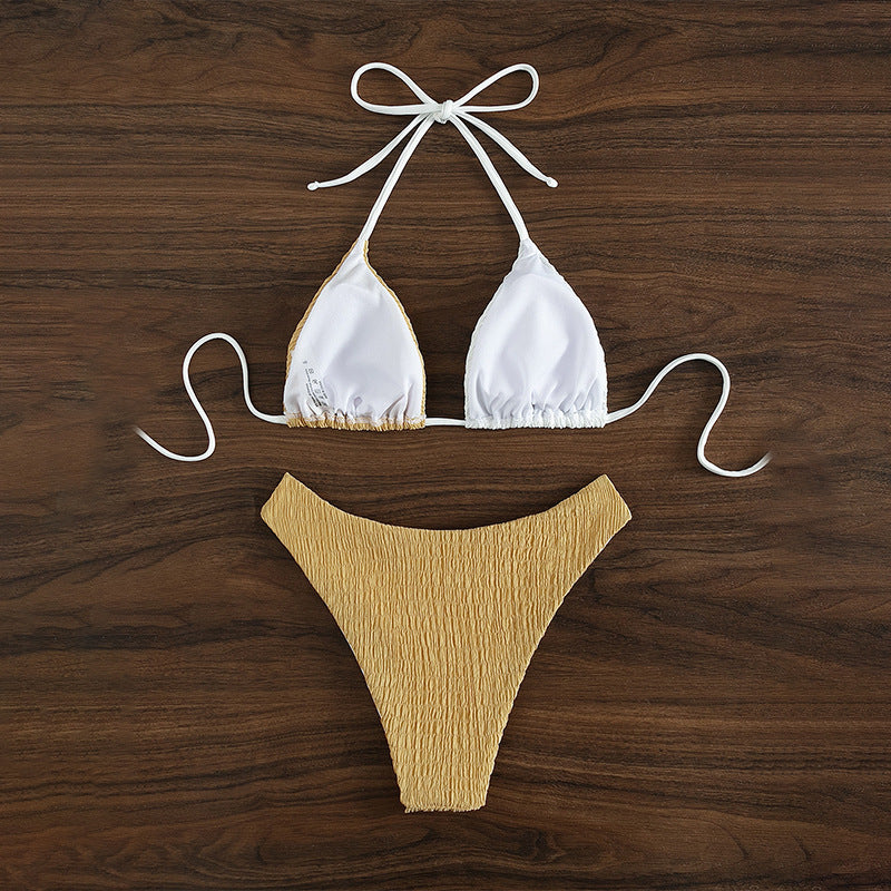 Damen Triangel-Bikini mit raffiniertem Wellenmuster und verstellbaren Trägern R&B