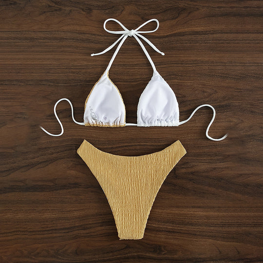 Damen Triangel-Bikini mit raffiniertem Wellenmuster und verstellbaren Trägern R&B