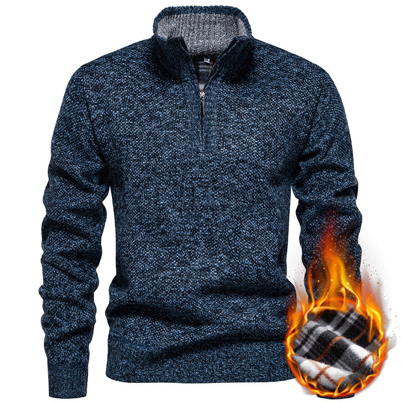 Herren Strickpullover mit halbem Reißverschluss und modischem Strukturdesign R&B