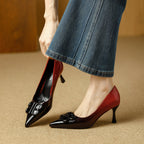 Damen Elegante spitze Pumps mit glamourösem Schleifenakzent