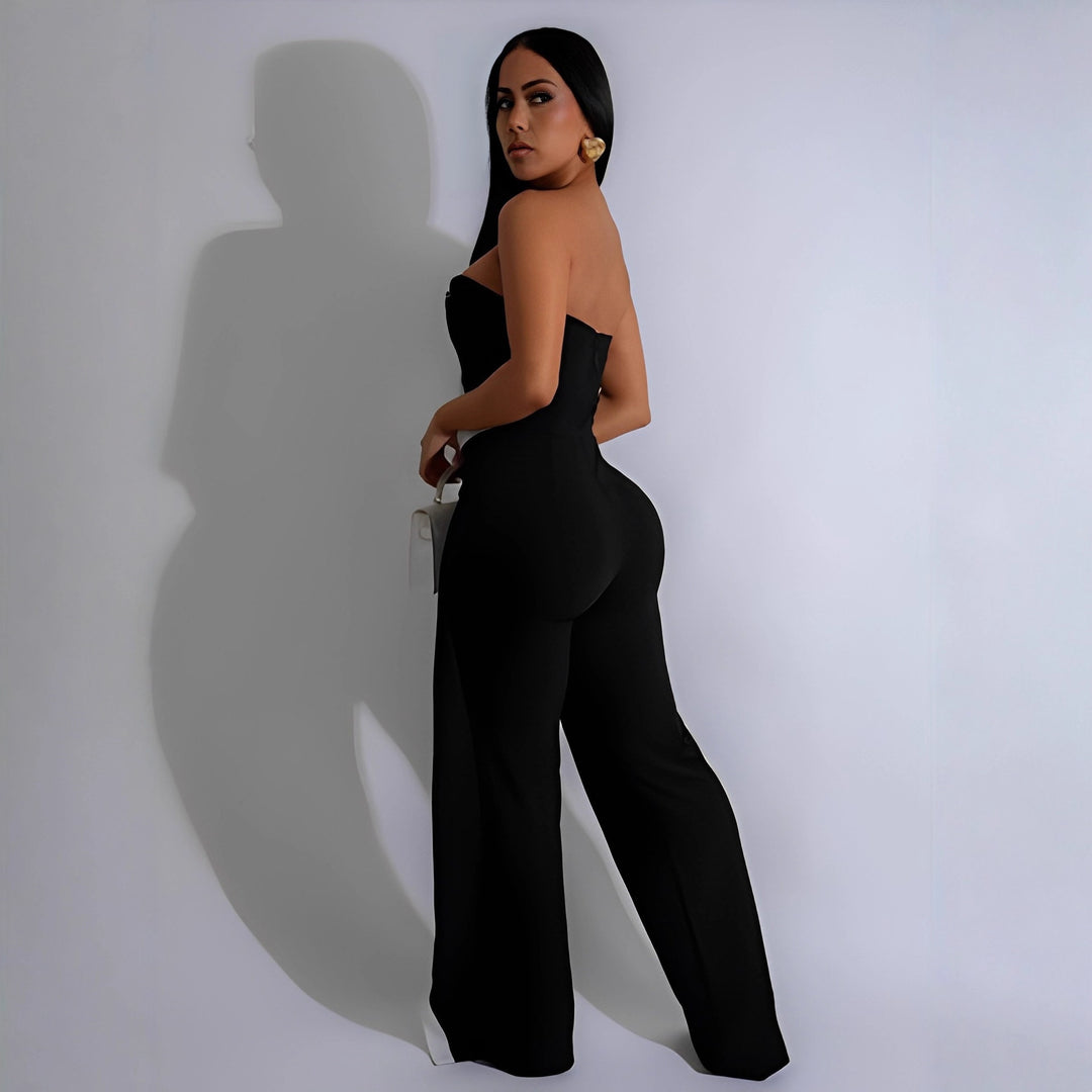 Damen-Jumpsuit mit elegantem Bustier-Oberteil und kontrastierenden Saumakzenten R&B