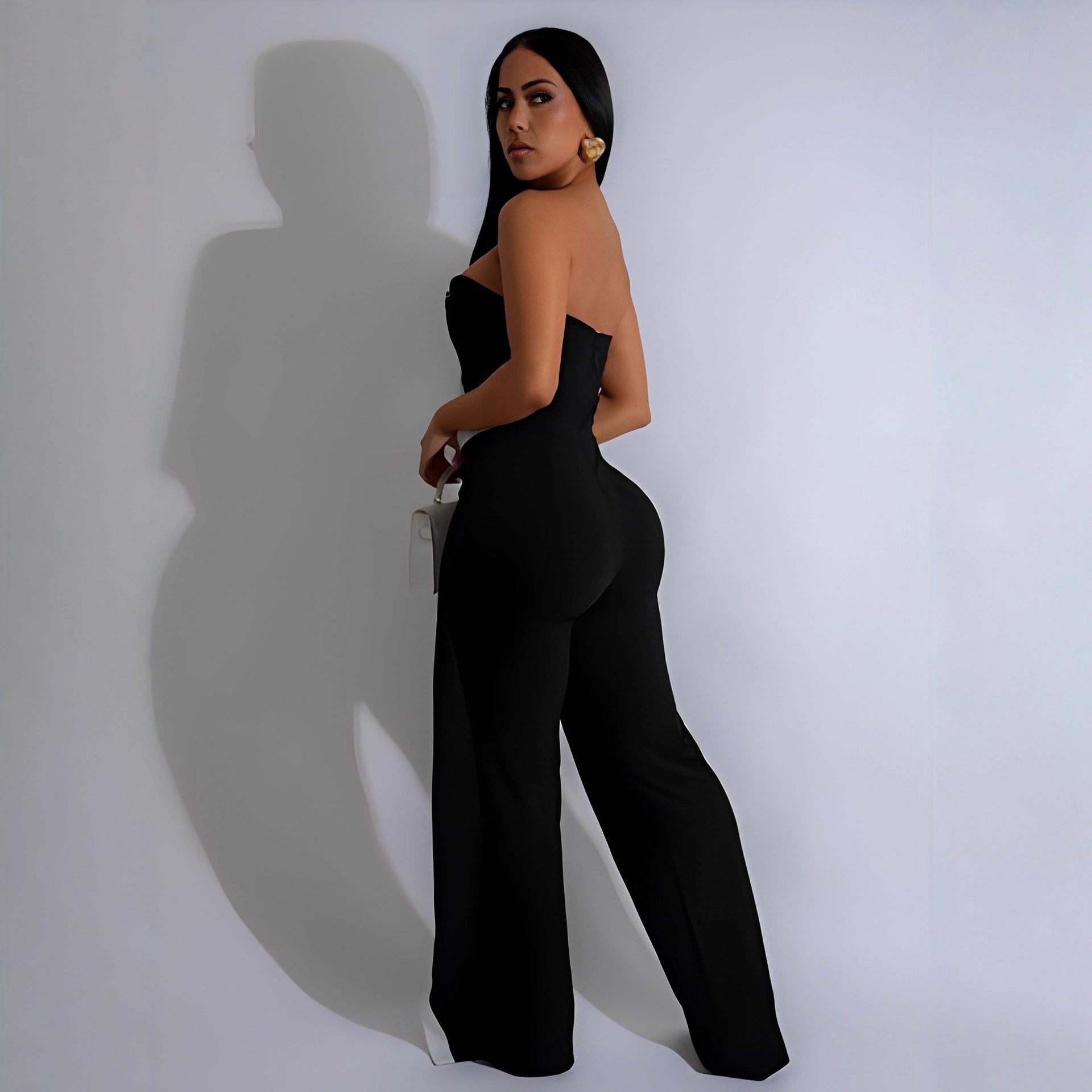 Damen-Jumpsuit mit elegantem Bustier-Oberteil und kontrastierenden Saumakzenten R&B