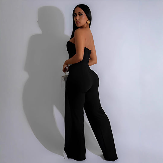 Damen-Jumpsuit mit elegantem Bustier-Oberteil und kontrastierenden Saumakzenten R&B