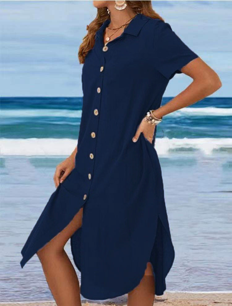 Damen Hemdblusenkleid mit Knopfdetail und schwingendem Saum R&B