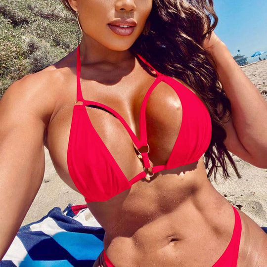 Damen Triangel-Bikini mit verstellbaren Trägern und dekorativen Details R&B