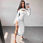 Damen Elegantes schulterfreies Maxikleid mit raffinierten Riemen R&B
