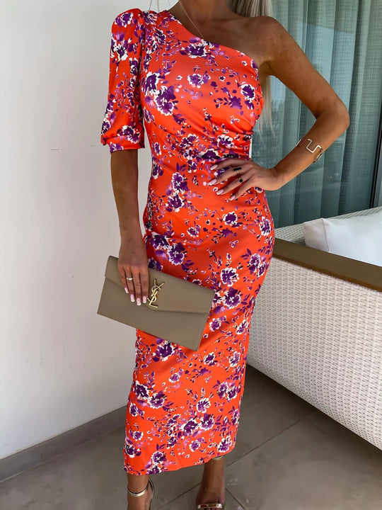 Damen Elegantes Knistern Maxikleid mit asymmetrischem Design und Rüschendetails R&B