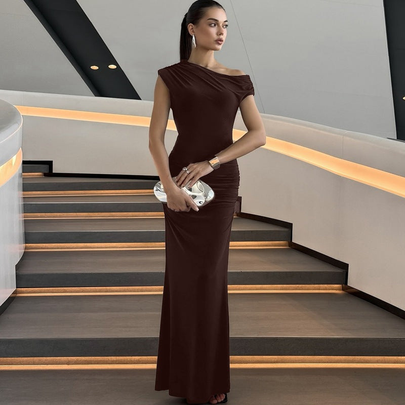 Damen Elegantes Wickel-Maxikleid mit asymmetrischer Schulterpartie R&B