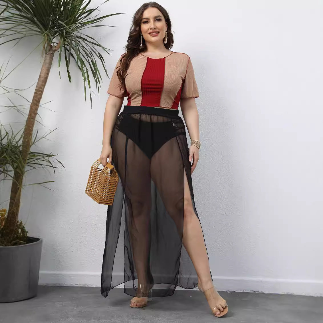 Damen transparenter Maxirock R&B