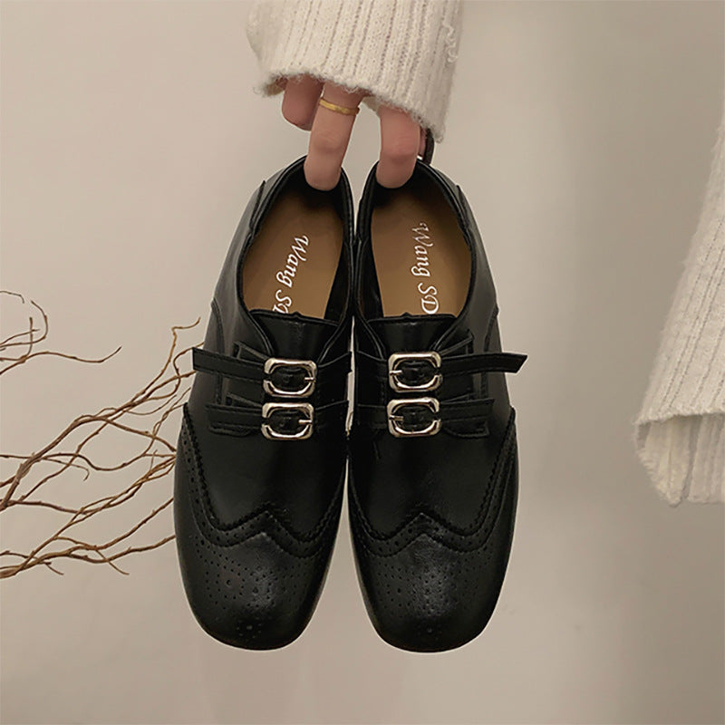Damen Elegante und modische Schnürschuhe mit Doppelschnallen und perforiertem Obermaterial R&B