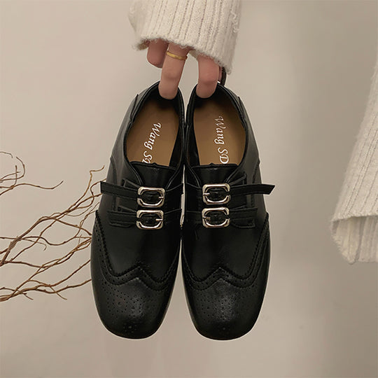 Damen Elegante und modische Schnürschuhe mit Doppelschnallen und perforiertem Obermaterial R&B