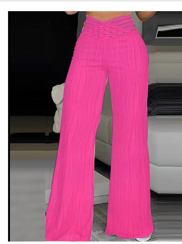 Damen Hochtaillierte Palazzo-Hosen mit trendigem Rippendesign R&B