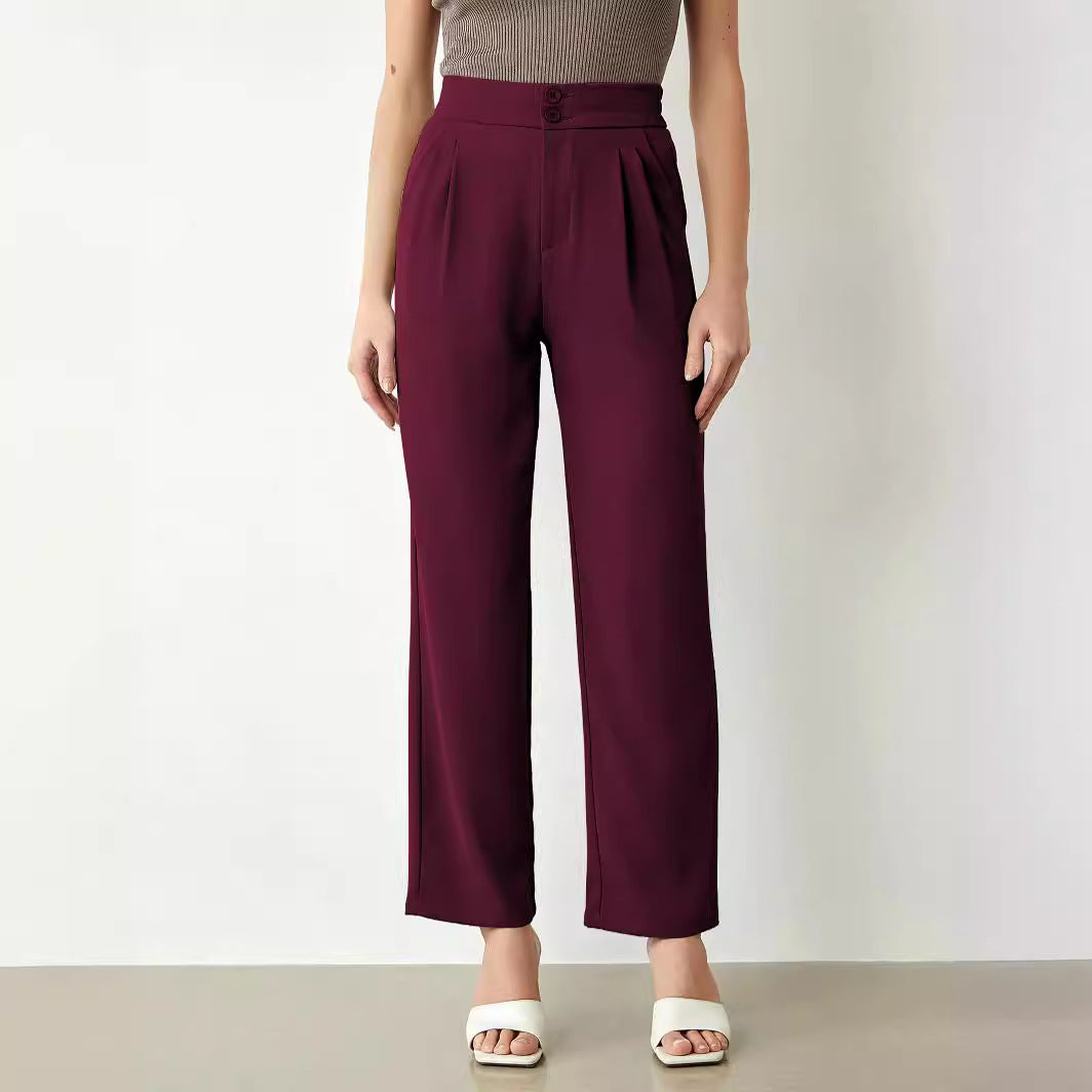 Damen elegante weite Stoffhose mit Bundfalten und hohem Taillenbündchen R&B