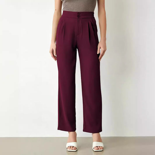 Damen elegante weite Stoffhose mit Bundfalten und hohem Taillenbündchen R&B