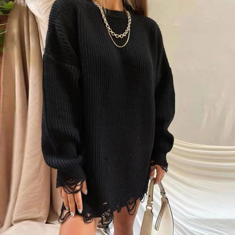 Damen Grobstrickkleid mit lässigem Schnitt und modischen Details R&B