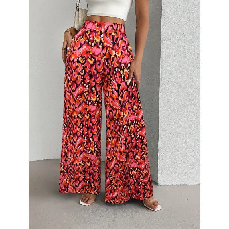 Damen Weite Palazzo-Hosen mit farbenfrohem Muster und hohem Taillenbund R&B