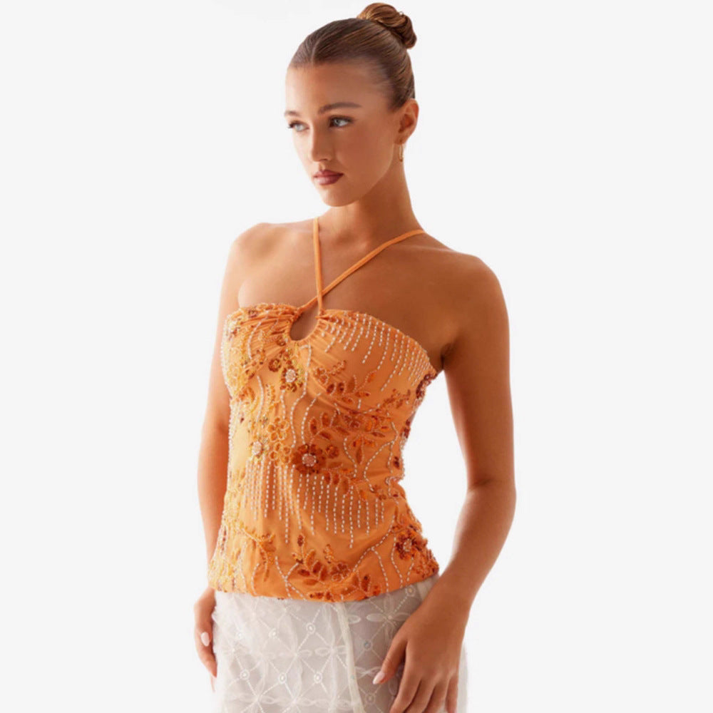 Damen Glitzerndes Bustier-Oberteil mit floralem Design und funkelnden Applikationen R&B