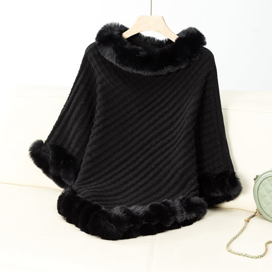 Damen kuschelige Strickdecke mit luxuriösem Kunstfellbesatz R&B