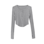 Damen Langarmshirt mit dekorativem Knopfdesign und lässigem Schnitt