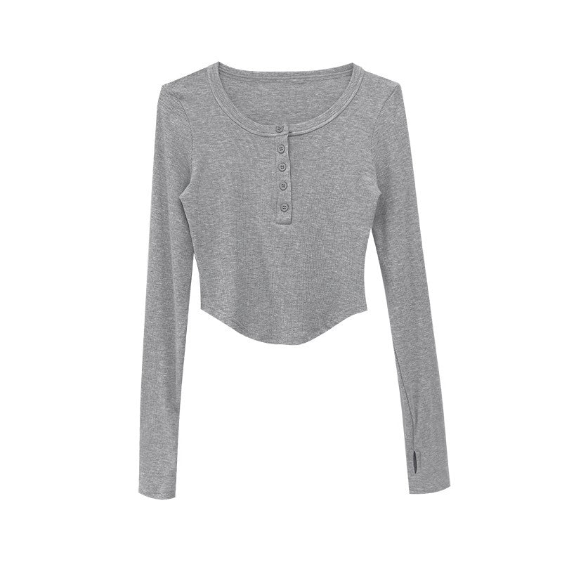 Damen Langarmshirt mit dekorativem Knopfdesign und lässigem Schnitt