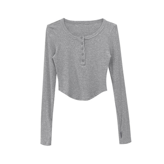 Damen Langarmshirt mit dekorativem Knopfdesign und lässigem Schnitt