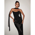 Damen Elegantes Cocktailkleid mit Herzausschnitt und fließendem Rockteil R&B