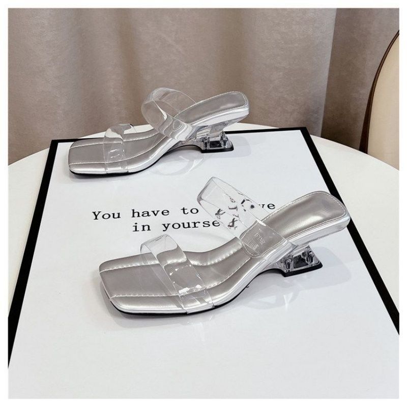 Damen transparente Slingback Sandalen mit klarem Blockabsatz R&B