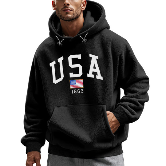 Herren Kuscheliger Fleece Hoodie mit USA-Print R&B