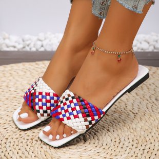 Damen Flache Riemchensandalen mit geflochtenem Design und modischem Farbakzent R&B