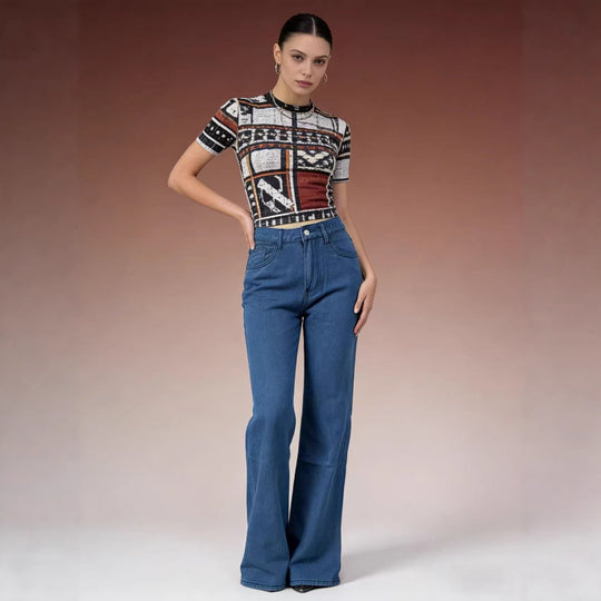 Damen Weite Jeans mit Schmetterlingsstickerei