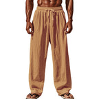 Herren nan luftige Leinen-Sommerhose mit weitem Bein, Faltenfront und elastischem Komfortbund R&B