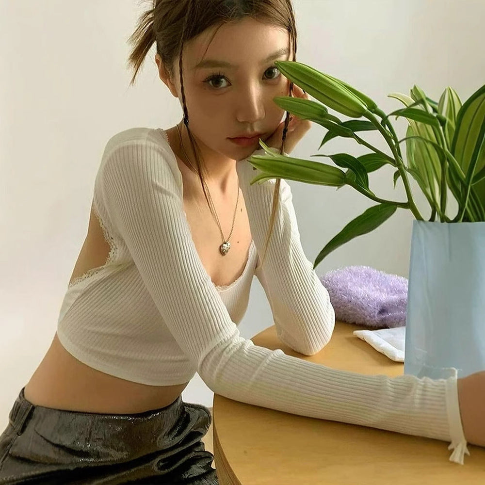 Damen Crop-Top mit Rüschendetails und Rückenbindung R&B
