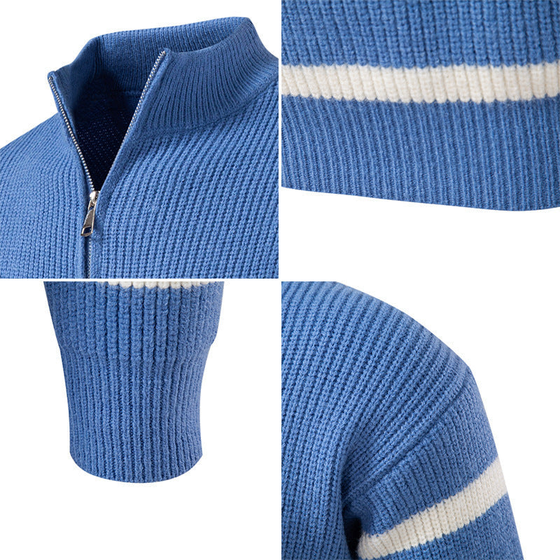 Herren modischer Rollkragenpullover mit strukturiertem Design und halbem Reißverschluss R&B