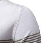 Herren nan edles Feinstrick-Poloshirt mit kurzem Metallreißverschluss, Bündchenärmeln und kontrastierten Streifenbändern R&B
