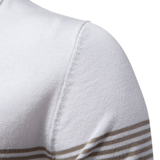 Herren nan edles Feinstrick-Poloshirt mit kurzem Metallreißverschluss, Bündchenärmeln und kontrastierten Streifenbändern R&B