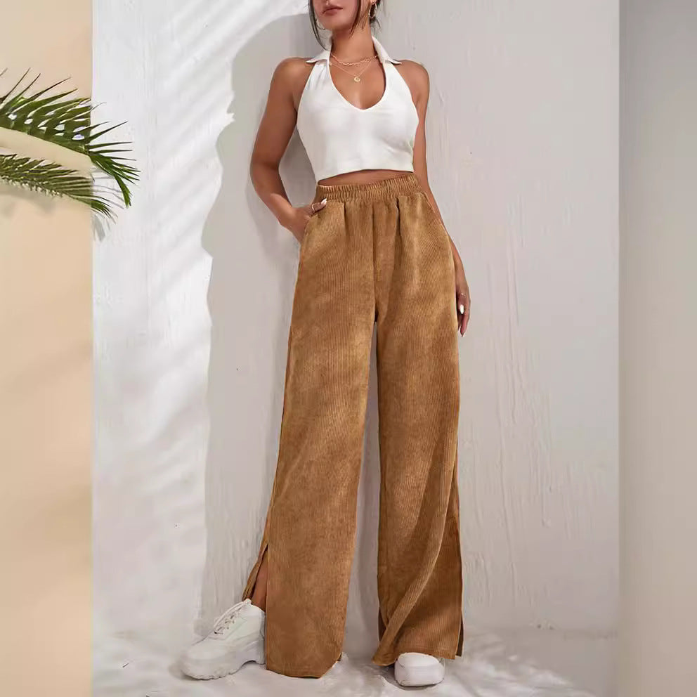 Damen Palazzo-Hose aus feinem Cordstoff mit seitlichen Schlitzen R&B