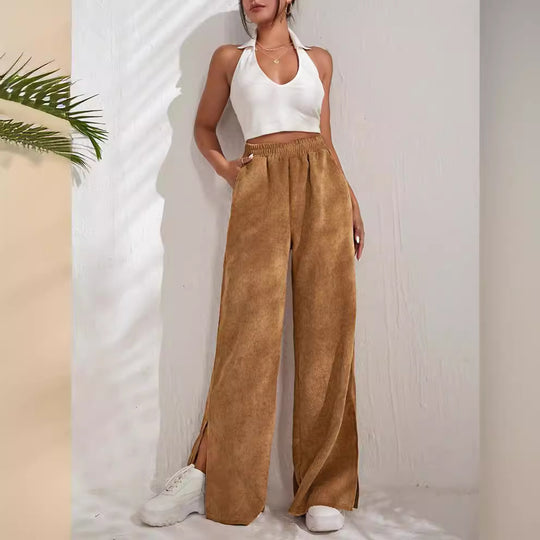Damen Palazzo-Hose aus feinem Cordstoff mit seitlichen Schlitzen R&B