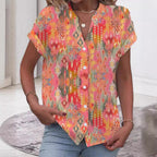 Damen Kurzarmbluse mit kunstvollem Ikat-Design R&B