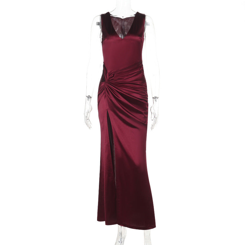 Damen elegantes Maxikleid mit raffiniertem Wickeldesign R&B