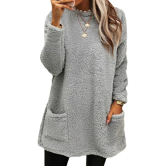 Damen Kuscheliger Fleece-Pullover mit praktischen Taschen und weitem Schnitt R&B